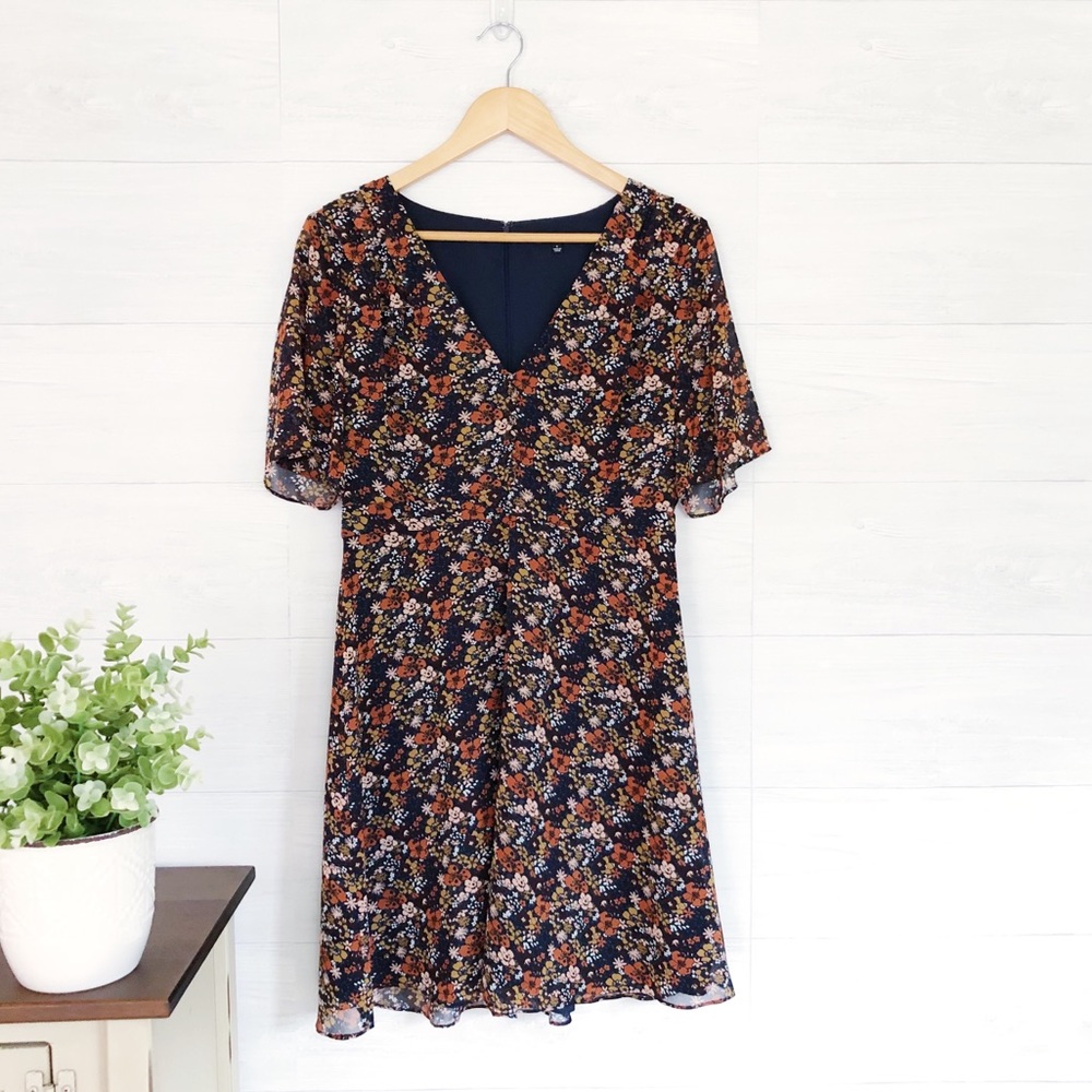 Madewell Blue Floral Chiffon V Neck Mini Dress 36